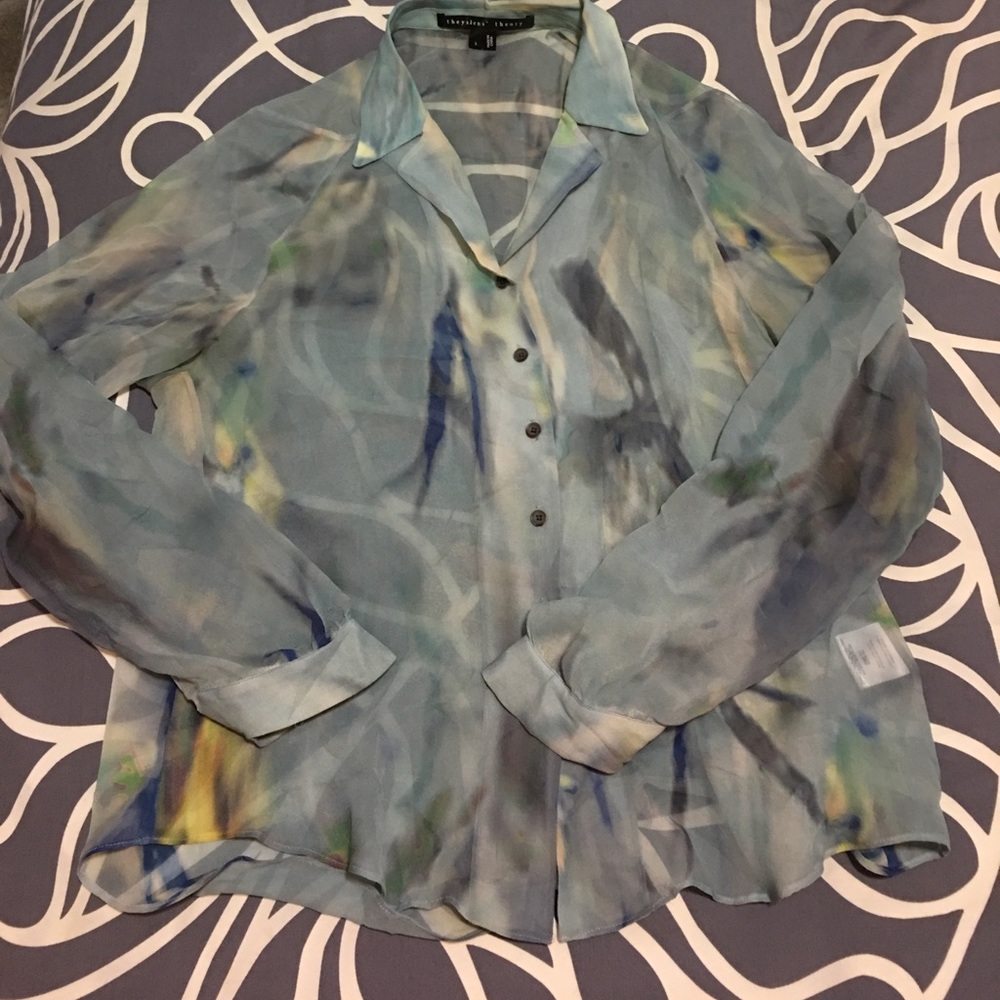 Theory Silk See-Through Watercolor Blouse